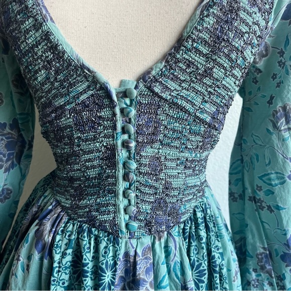 NWOT Free People “A New Way” Teal Bluish Purple Floral Long Sleeve Maxi Dress S - Picture 9 of 14